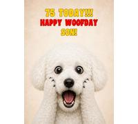 Son 75th Birthday Card (Funny Surprised Bichon Frise Dog)