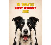 Son 75th Birthday Card (Funny Surprised Border Collie Dog)