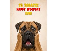 Son 75th Birthday Card (Funny Surprised Bull Mastiff Dog)
