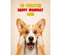 Son 75th Birthday Card (Funny Surprised Corgi Dog)