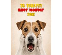 Son 75th Birthday Card (Funny Surprised Jack Russell Dog)