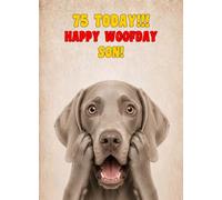 Son 75th Birthday Card (Funny Surprised Weimaraner Dog)