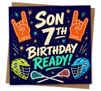 Son 7th Birthday Card, Sporty Lacrosse Design, Birthday Ready Celebration Card for Boys Son