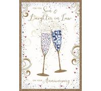 SON and DAUGHTER-IN-LAW Anniversary card Pizazz Range Elegant gold Flitter finish