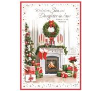 Son and Daughter-in-law Christmas Card - Festive Indoor Scene - Size: 7.5" x 5.25" (D)