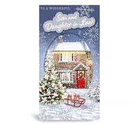 Son and Daughter-in-Law Christmas Card, Winter Scene Design, 12 x 22 cm