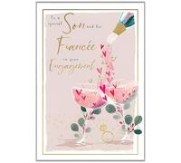 Son and Fiancee Engagement Congratulations Card - Special Finishes - Champagne and Love Hearts - Contemporary Design - Illustrated Insert Leaf - Made in the UK