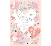 Son and His Wife Wedding Day Congratulations Card - Love Hearts and Stars Design - Special Finishes and Illustrated Insert Leaf - Made in the UK - Eco-Friendly