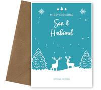 Son and Husband Christmas Card - Delightful Winter Wonderland Card for Son and Husband - Merry Christmas & Happy New Year, Son and Husband, Reindeer Scene