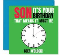 Son Birthday Card - Beer o Clock - Happy Birthday Card for Son from Dad Mum, 145mm Novelty Bday Greeting Cards