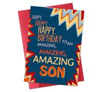 Son Birthday Card, Birthday Cards for Amazing Son From Mum Dad with Envelope, with Spacious Inside for Wishes, Wonderful for Celebrations Party Occasions