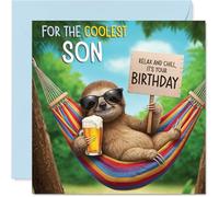 Son Birthday Card - Chilled Out Sloth - Happy Birthday Card for Son from Dad Mum, 145mm Bright and Colourful Bday Greeting Cards