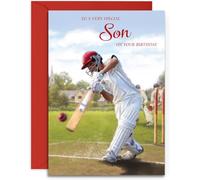Son Birthday Card - Cricket Design for Him - Happy Birthday Card for Son - A5 Size Card with Red Envelope