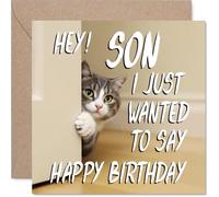 Son Birthday Card - Cute Cat Peekaboo - Happy Birthday Card for Son from Dad Mum, 145mm Lovable Kitty Bday Greeting Cards