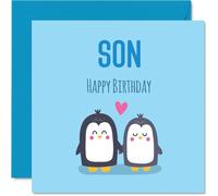 Son Birthday Card - Cute Penguins - Happy Birthday Card for Son from Dad Mum, 145mm kawaii animal design Bday Greeting Cards