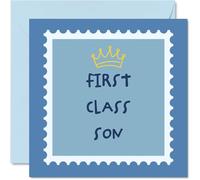 Son Birthday Card - First Class Crown King - Happy Birthday Card for Son from Dad Mum, 145mm Bday Greeting Cards