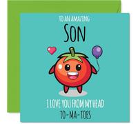 Son Birthday Card - From My Head TO-MA-TOES - Happy Birthday Card for Son from Dad Mum, 145mm cute tomato Bday Greeting Cards
