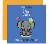 Son Birthday Card - Have An Elephantastic Day - Happy Birthday Card for Son from Dad Mum, 145mm cute elephant Bday Greeting Cards