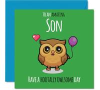 Son Birthday Card - Hootally Owlsome - Happy Birthday Card for Son from Dad Mum, 145mm cute owl Bday Greeting Cards