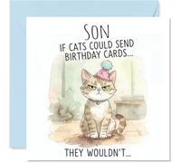 Son Birthday Card - If Cats Could Give Cards - Happy Birthday Card for Son from Dad Mum, 145mm sassy cat illustration Bday Greeting Cards