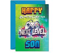 Son Birthday Card - Next Level - Happy Birthday Card for Son from Mum Dad, A5 Gamer Bday Greeting Cards
