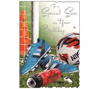 Son Birthday Card - Special Son - Sporty Football Design - Special Finishes and Illustrated Insert Leaf - Made in the UK