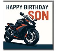 Son Birthday Card - Sport Motorbike Illustration with Bold 'Happy Birthday Son' Message - Modern Graphic Design for Motorcycle-Loving Son, Teen or Adult