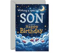 Son Birthday Card - Starry Night Moon Clouds - Happy Birthday Card for Son from Dad Mum, A5 Male Bday Greeting Cards
