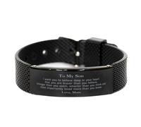 Son Birthday Gifts from Mom, Supporting Black Shark Mesh Bracelet for Son Graduation Christmas for Son You are braver than you believe, stronger than you seem and most importantly loved more tha,