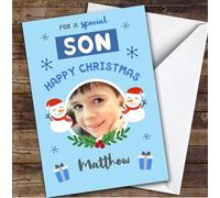 Son Blue Snowman Photo Custom Greeting Personalised Christmas Card - Special Relative Personalised Christmas Card, Adult Christmas Card