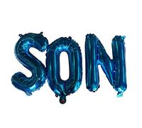 SON Blue Text Son Foil Balloons with Ribbon and Straw for Inflating