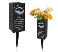 Son Cemetery Vases for Grave, Metal Cemetery Grave Flower Vase with Stake, Son Grave Cemetery Decorations, Metal Memorial Grave Markers, Graveside Decor Sign for Grave Outdoor Yard
