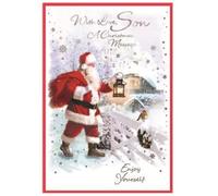 Son Christmas Card - Father Christmas Santa Robin Scene - Size: 7.5" x 5.25"