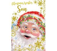 Son Christmas Card Modern Cute Santa Face Stars 7.5" x 5" Lovely Verse