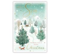 Son Christmas Card - Special Son - Winter Forest and Cottage - Artistic Festive Design - Special Finish and Illustrated Insert Leaf - Made in the UK