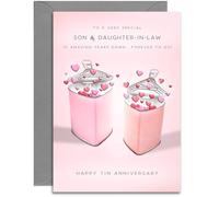 Son & Daughter-in-Law 10th Anniversary Card - Tin Wedding Anniversary Card - Tin Hearts Design - A5 Size Card with Grey Envelope