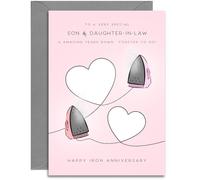 Son & Daughter-in-Law 6th Anniversary Card - Iron Wedding Anniversary Card - Iron Hearts Design - A5 Size Card with Grey Envelope