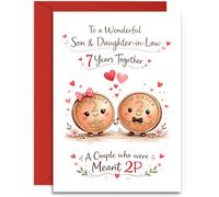 Son & Daughter-in-Law 7th Anniversary Card - Cute Copper Coins and Hearts Design - 7th Copper Anniversary Card - A5 Size Card with Red Envelope