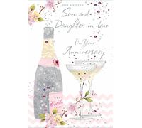 Son & Daughter in Law Anniversary Card Champagne and Glasses with Foil 9x6
