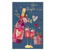 Son & Daughter-in-Law Christmas Card - Champagne and Love Hearts - Artistic Festive Design - Special Finishes - Made in the UK - Eco-Friendly
