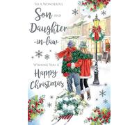 Son & Daughter in Law Christmas Card Couple Cuddling 9" x 6" Lovely Verse
