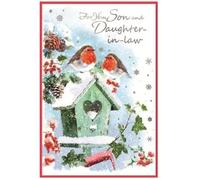 Son & Daughter-in-law Christmas Card - Robins Couple - SIZE: 23cm x 15.5cm (9" x6")