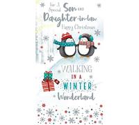 Son & Daughter In Law Christmas Card Walking In A Winter Wonderland 9" x 5"