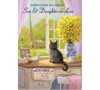 Son & Daughter-In-Law Easter Card - Spring Morning - Medium Sized Card (A5 Size -148mm x 210mm) with Envelope