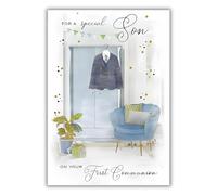 Son First Communion Congratulations Card - Special Son - Contemporary Design - Special Finishes and Illustrated Insert Leaf - Made in the UK - Eco-Friendly