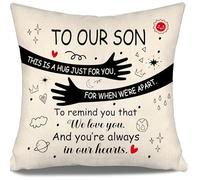 Son Gift from Mum Dad Hug Cushion Covers-Son This Is A Hug Just for You For When We're Apart To Remind You That We Love You And You're Always In Our Hearts Birthday Going-Away