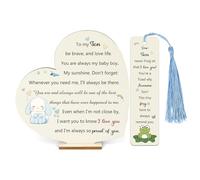 Son Gifts Bunny Birthday Wood Plaque Bookmark 2PC Set Inspirational Graduation Gift Wooden Heart Signs Christmas Family Men Teen Boys Bookmarker Encourage Easter New Year Souvenirs Be Brave