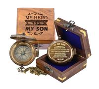Son Gifts Mom and Dad, to My Son Compass Comes Grain Leather Case Brass Nautical - Personalized Sundial Compass, Birthday Gifts, Graduation Gifts (Wooden Box)