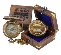 Son Gifts Mom and Dad, to My Son Compass Comes Grain Leather Case Brass Nautical - Personalized Sundial Compass, Birthday Gifts, Graduation Gifts (Wooden Box)