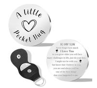 Son Gifts Pocket Hug Token with Leather Case, Inspirational Birthday Graduation Gifts for Son from Mum Dad, Stainless Steel Keepsake Coin, Meaningful Wallet Insert Present for Men and Boys